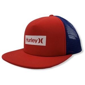 Hurley Men's One and Only Square Trucker Hat Cap - Red/Blue